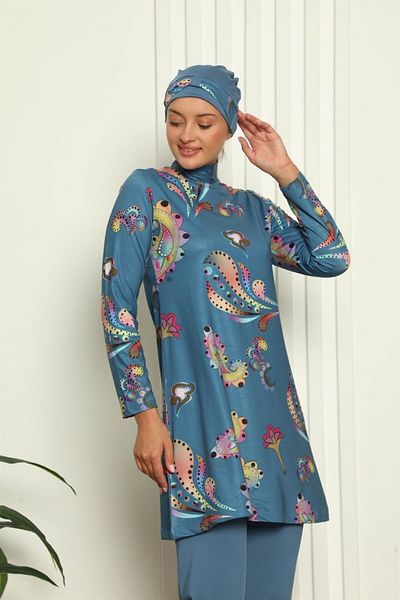Akbeniz Ψηφιακό σχέδιο Full Hijab μαγιό - 31043