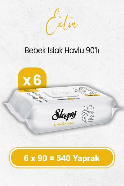 Sleepy 90 Wet Baby Towels - 6 Pieces (540 Sheets)