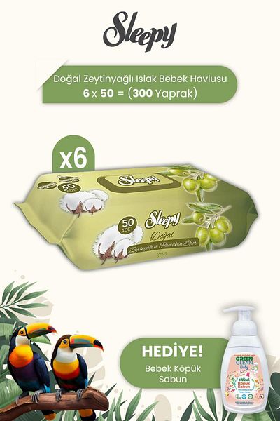 Sleepy 50 Sheets Natural Olive Oil and Cotton Baby Towel - 6 Pieces Baby Foam Soap