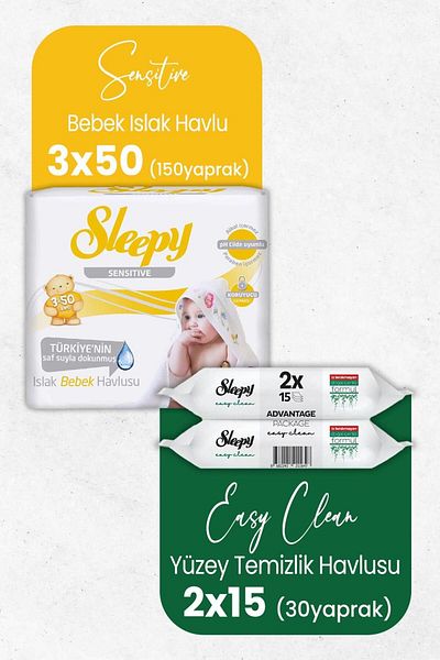 Sleepy Wet Baby Wipes - 3X50 Pieces and 30 Pieces Cleaning Towels
