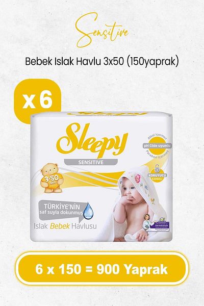 Sleepy 900 Sheets - Sensitive Wet Baby Wipes, 3X50X6 Pieces