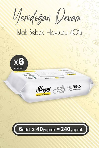 Sleepy Newborn Wet Baby Care Towels - 40 X 6 (240 Sheets)