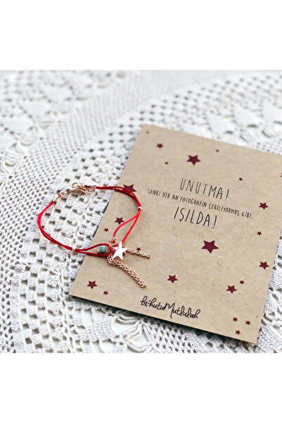 Bikutumutluluk YILDIZINI YANINDA TAŞI KIRMIZI ŞANS BİLEKLİK VE IŞILDA MOTTO K...