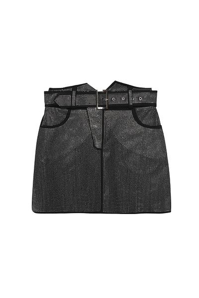 Quzu Black Mini Skirt - Glitter with Belt Accessory
