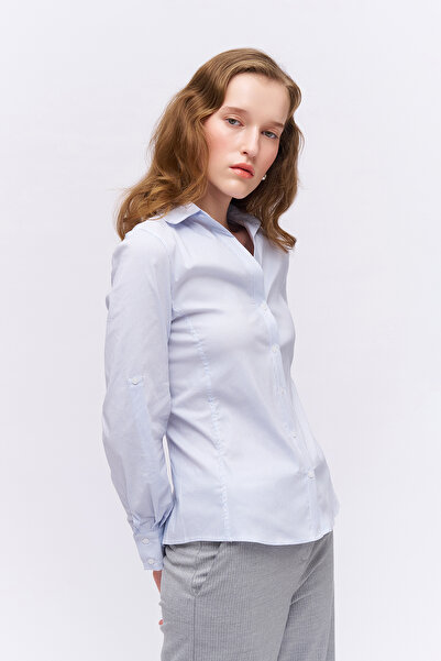 Quzu Slim Çizgili Gömlek Mavi