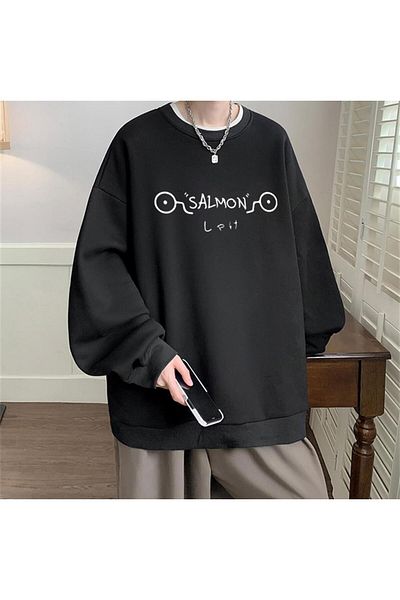 Aesthia Jujutsu Kaisen Toge Inumaki Printed Unisex Μαύρο Oversize Φούτερ - Crew Neck