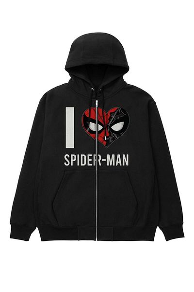 Aesthia Ζακέτα MINGALONDON Black Spider-Man με στάμπα Unisex Oversize με κουκούλα