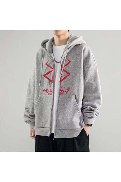 Aesthia Berserk Logo Printed - Unisex Grey Oversize Hooded Cardigan