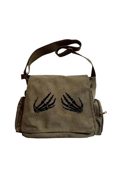 Aesthia Geantă Messenger verde unisex MINGALONDON - Mâinile schelet imprimate