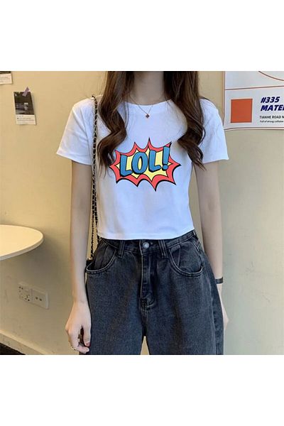 Aesthia LoL Printed White Crop - MINGALONDON