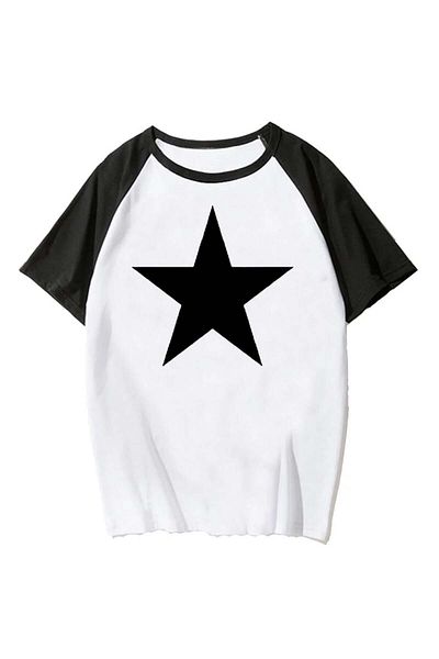 Aesthia Tricou oversize cu mânecă raglan, alb, Y2k Star, MINGALONDON