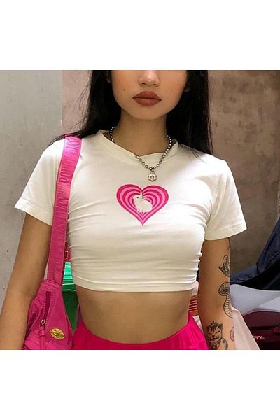Aesthia MINGALONDON Y2k Love Bunny - White Crop Top