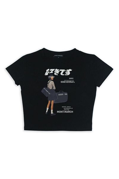 Aesthia Iddeverray Printed Black Crop - ΜΑΡΓΑΛΛΟΝΔΑ