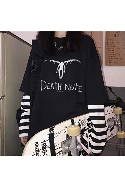 Aesthia MİNGALONDON  Death Note Winged Baskılı Fake Sleeves Unisex Siyah T-shirt