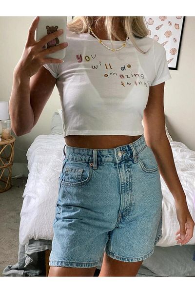 Aesthia MINGALONDON - White Crop Shirt, Εκτυπωμένα Εκπληκτικά Πράγματα