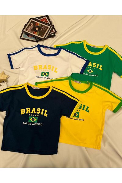 Aesthia MINGALONDON - Brasil Printed, White Piping Crop Μπλούζα