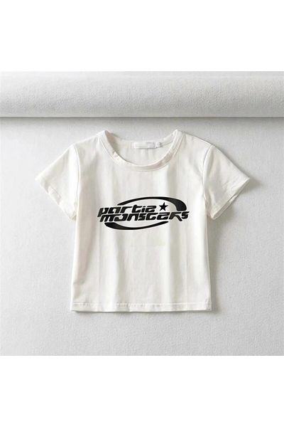 Aesthia Crop alb din MINGALONDON - Printed Partie Monsters