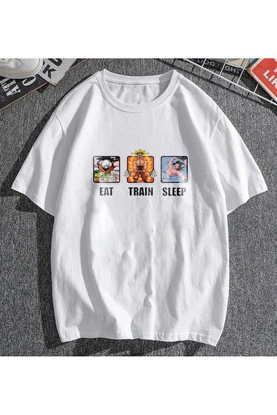 Aesthia MINGALONDON Unisex White Oversize T-shirt - Eat Train Sleep
