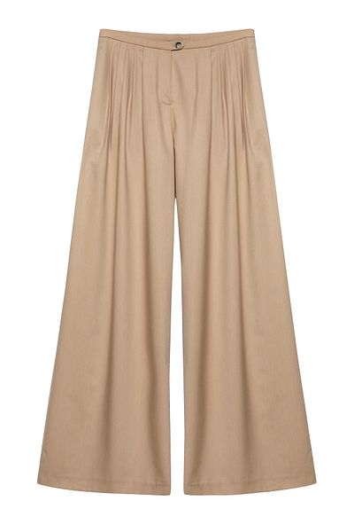 Quzu High Waist Beige Trousers - Pleat Detailed