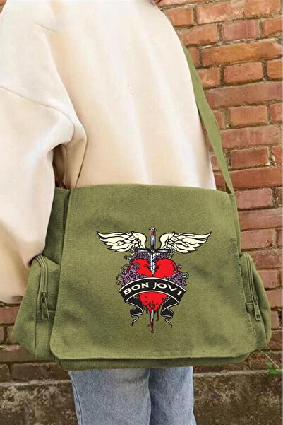 Aesthia Bon Jovi Štampano Zeleni Unisex Poštarska torba - MINGALONDON