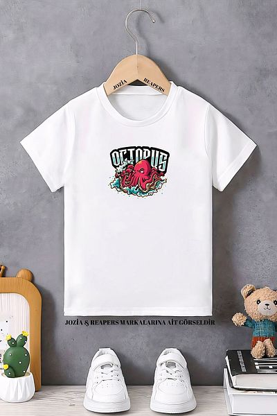 Pink Sky Octopus Design T-Shirt for Kids