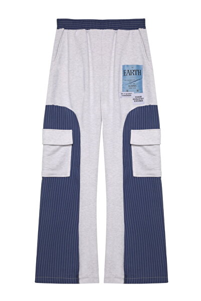 Quzu Gray Striped Match Elastic Waist Sweatpants