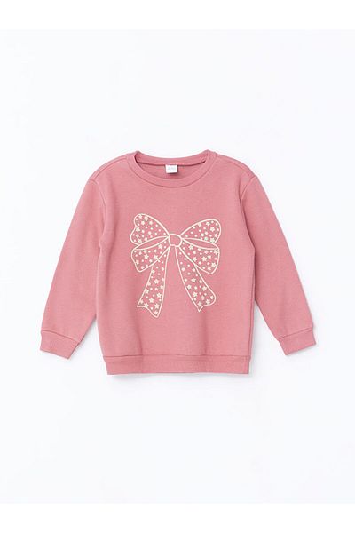 LC Waikiki Lcw Kids 2-Piece Set - Pink Crew Neck Long Sleeve Sweatshirt and Printed Sweatpants