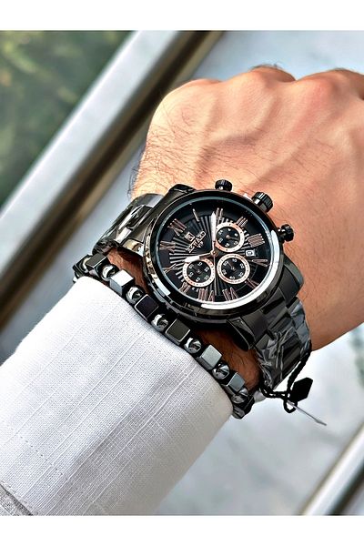 Reward 3 Atm Waterproof Men's Wristwatch - Black Color, Steel Cord, Bracelet Inclus