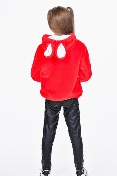Kamex Girl's Red Coat - Plush Inner, Welsoft Ear and Hood Embroidered Rabbit