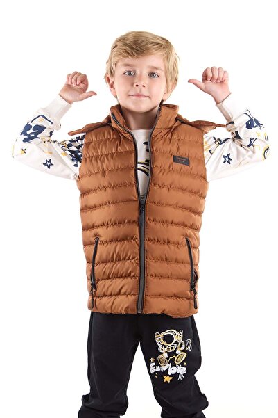 AHENGİM Boy's Hooded Puffer Vest - Fashion Trend Ak 215051