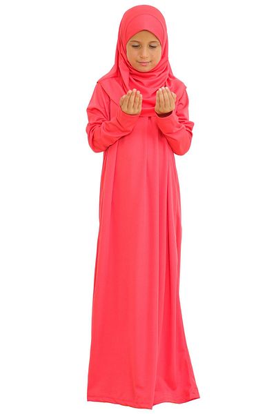 Modish Group Two Pieces Kids Prayer Dress Set Suit with Scarf, Islamic Clothing Suit for Girls - Red