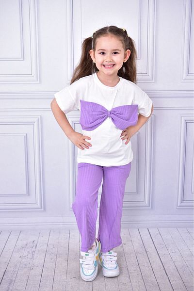 tunays shopping Girl's Bow Detailed Top and Bottom Set