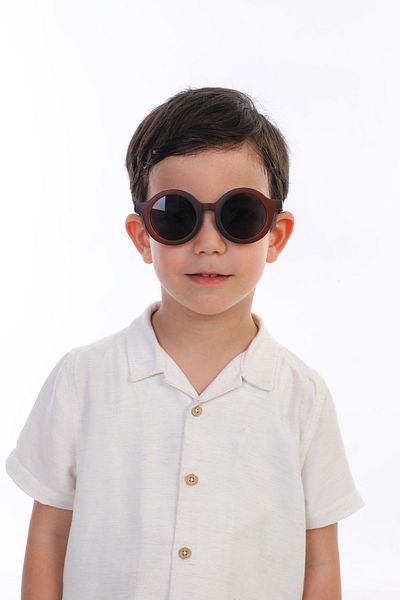 machupıcchu Scandinavian Model 3-10 Years Old Children's Sunglasses Brown Round Frame Smoked Glass Uv400 Protected
