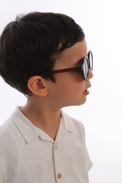 machupıcchu Scandinavian Model 3-10 Years Old Children's Sunglasses Brown Round Frame Smoked Glass Uv400 Protected