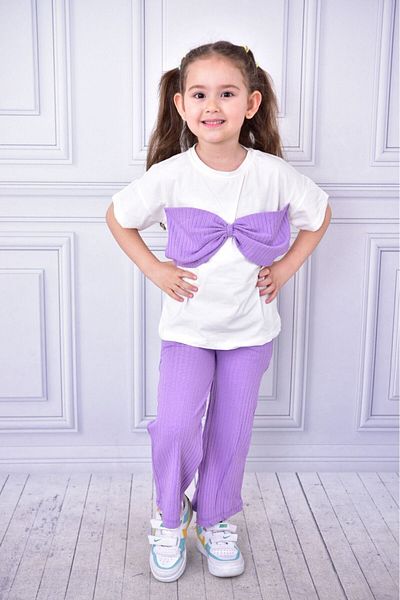 tunays shopping Girl's Bow Detailed Top and Bottom Set