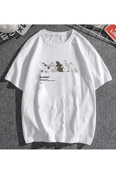 Pink Sky White Unisex Oversize Cat T-shirt
