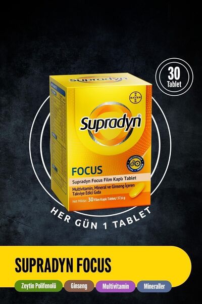 Supradyn Focus 30 Film Kaplı Tablet| Zeytin Polifenolü, Ginseng, Multivitamin Ve Mineral Içeren Takv