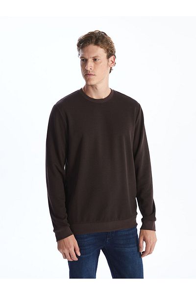 LC Waikiki Ανδρικό μακρυμάνικο φούτερ Xside Brown Crew Neck