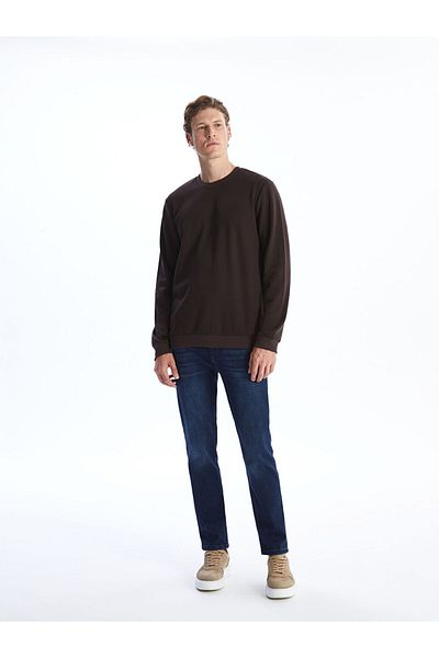 LC Waikiki Ανδρικό μακρυμάνικο φούτερ Xside Brown Crew Neck