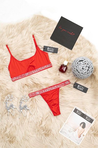 For You Lingerie 2-Piece Stone Bralet Slip Red Set