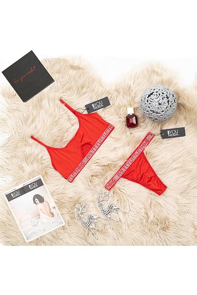 For You Lingerie 2-Piece Stone Bralet Slip Red Set