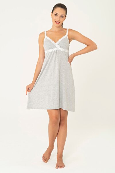 FOR YOU MODA Gray Dress Nightgown with Breastfeeding Function