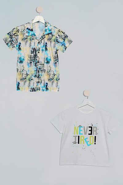 for you kids Set de 2 cămăși și tricouri cu imprimeu galben albastru