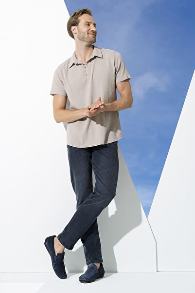 For You Man Organic 3 Button Short Sleeve Stone Shirt