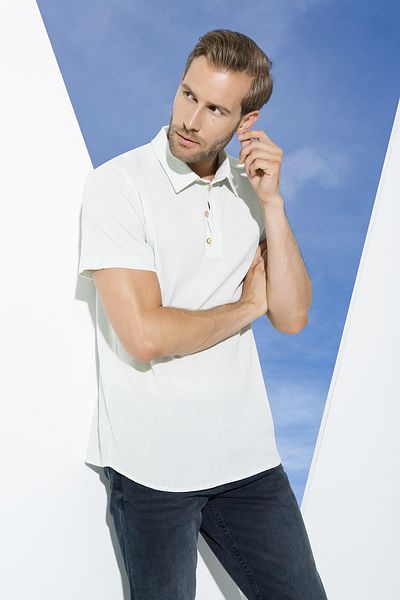 For You Man Organic 3 Button Short Sleeve Aqua Green Shirt