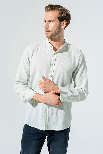 For You Man Organic Crew Neck Long Sleeve Mint Green Shirt