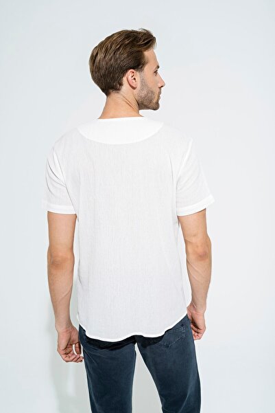 For You Man Organic Single Button Short Sleeve White Shirt