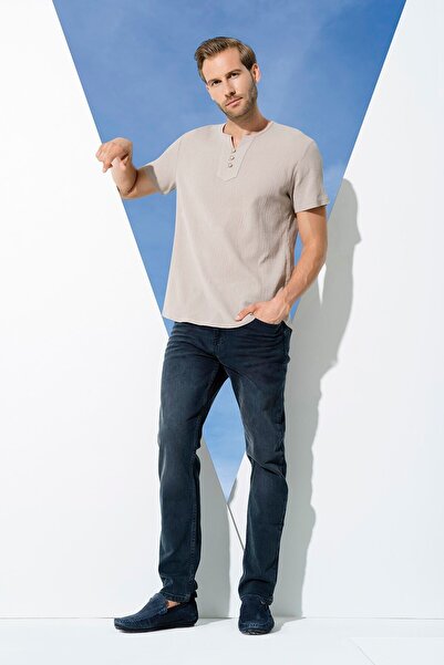 For You Man Organic 3 Button Short Sleeve Stone Shirt