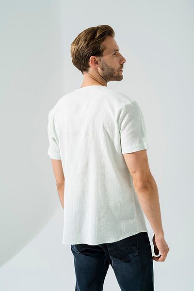 For You Man Organic 3 Button Short Sleeve Green Shirt