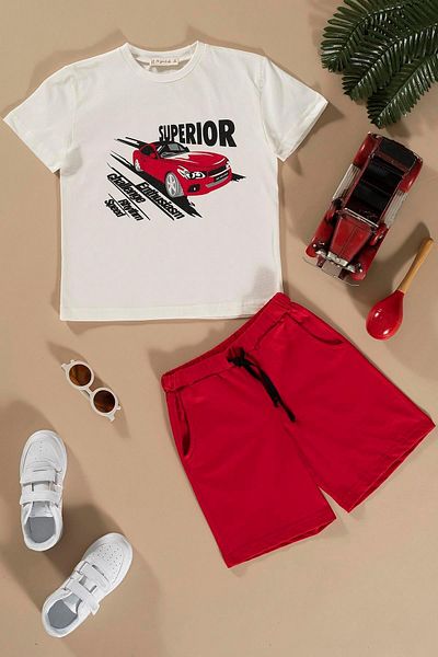 for you kids Car Printed Red Bottom Top Shorts Set